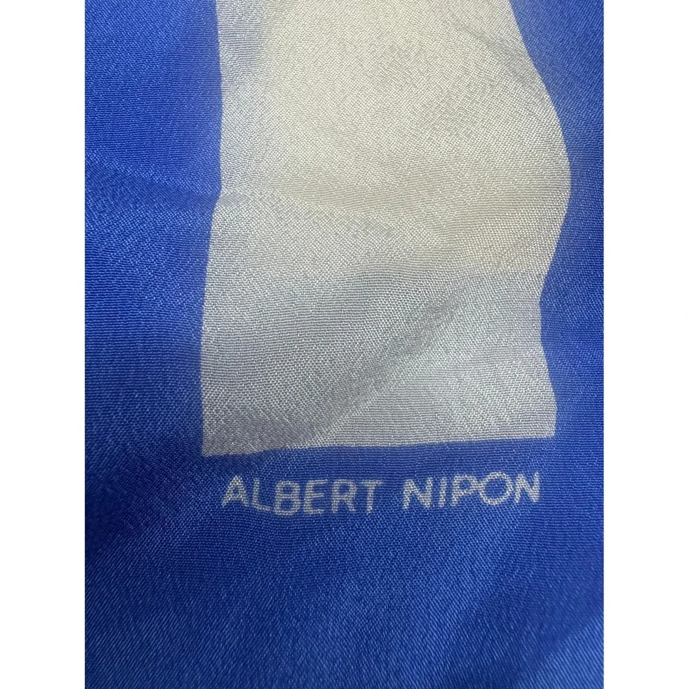 Albert Nipon Vintage Silk Scarf Blue White Striped XIIX Ltd Made in Japan 50